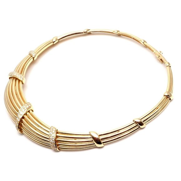 Vintage! Authentic Van Cleef & Arpels 18k Yellow Gold Diamond Choker Necklace - Picture 4 of 12